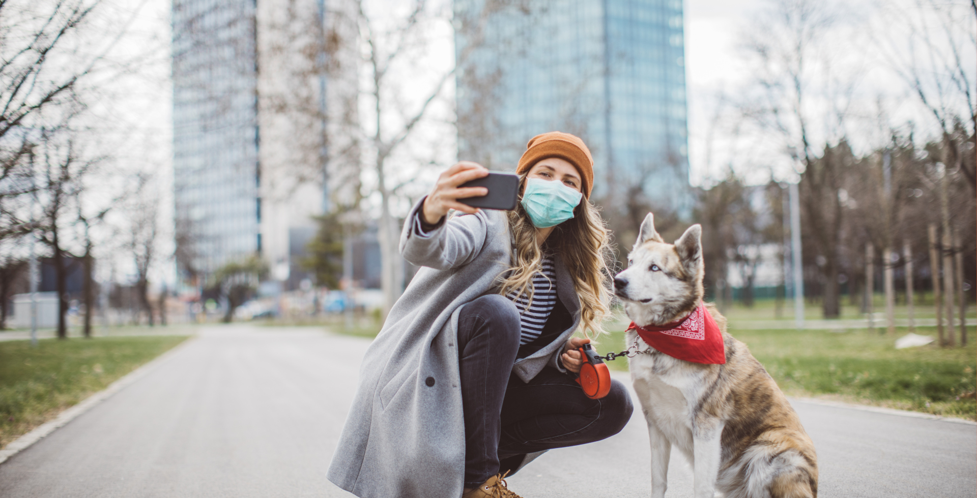 Woman makes selfie with her dog